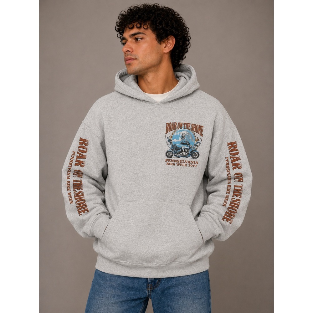Isaac's Designs Roar on the Shore 2019 PA Bike Week Gray Hoodie XL Motorcycle